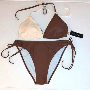Tempt Me NWT Large String Bikini Brown And Cream,Ties At Neck & Ribs & E…